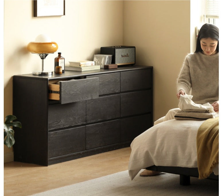 Oak Solid Wood Black Chest of Drawers