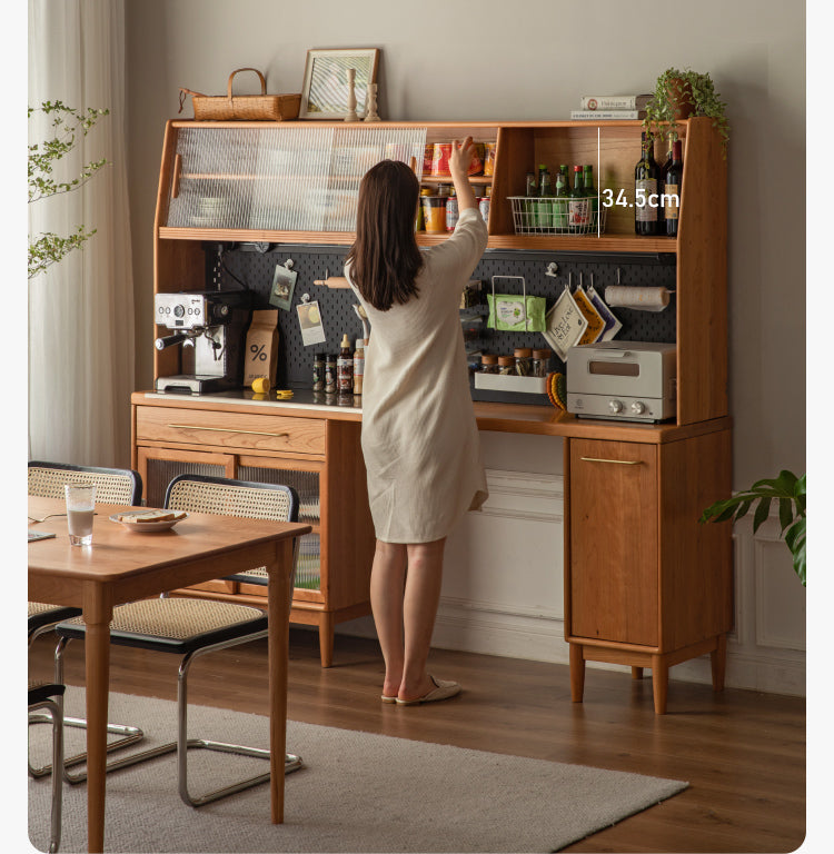 Cherry, Oak Solid Wood, Solid RubberWood Japanese Style Buffet Cabinet