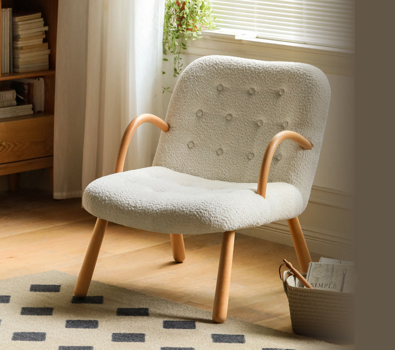 Beech Solid Wood Lamb Velvet Alpaca White Armchair)