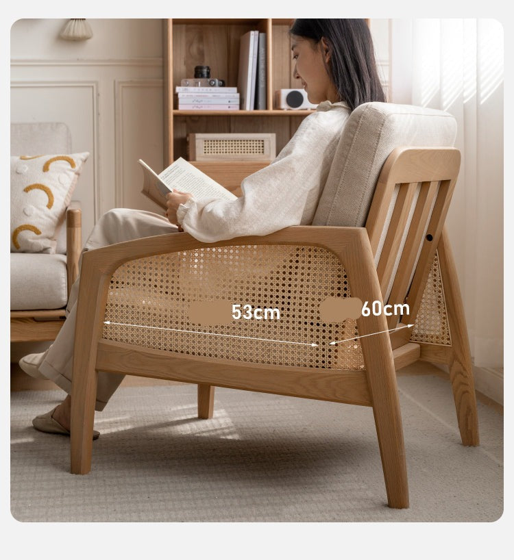 Oak Solid Wood Milky Skin Tone Armchair Rattan
