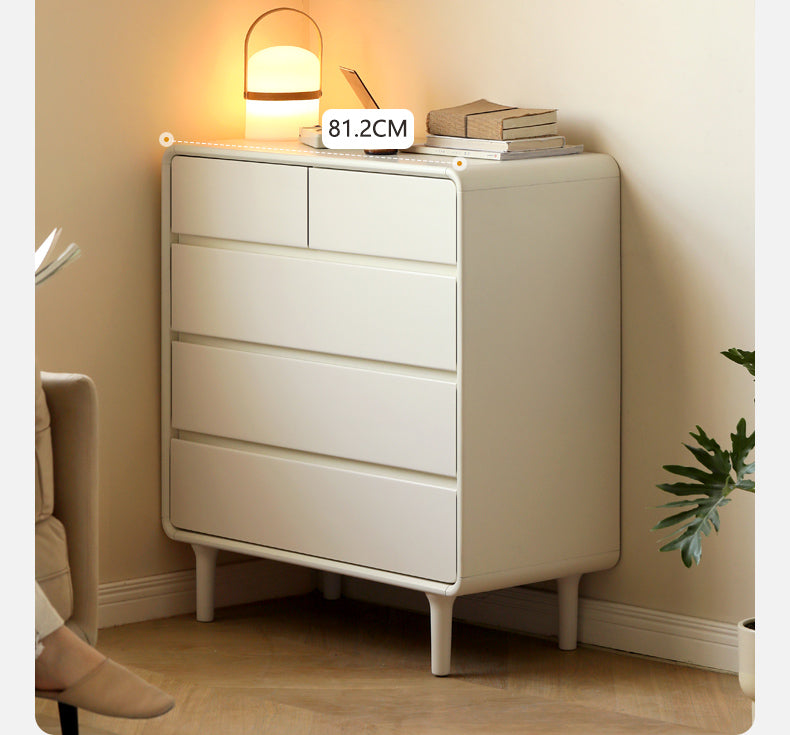 Solid Rubberwood, Poplar Solid Wood Milky Cream Style Chest of Drawers