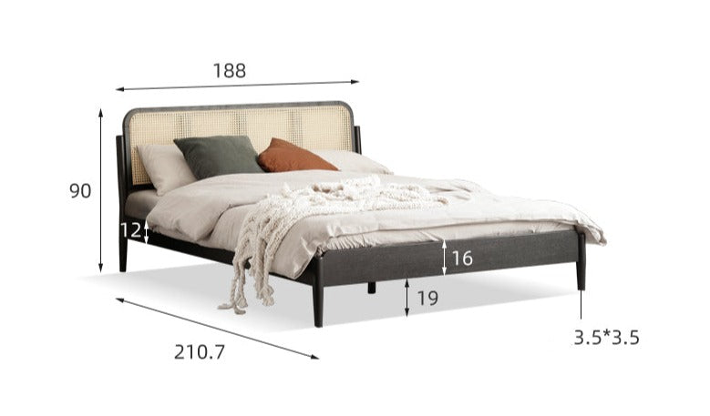 Oak rattan solid wood black bed