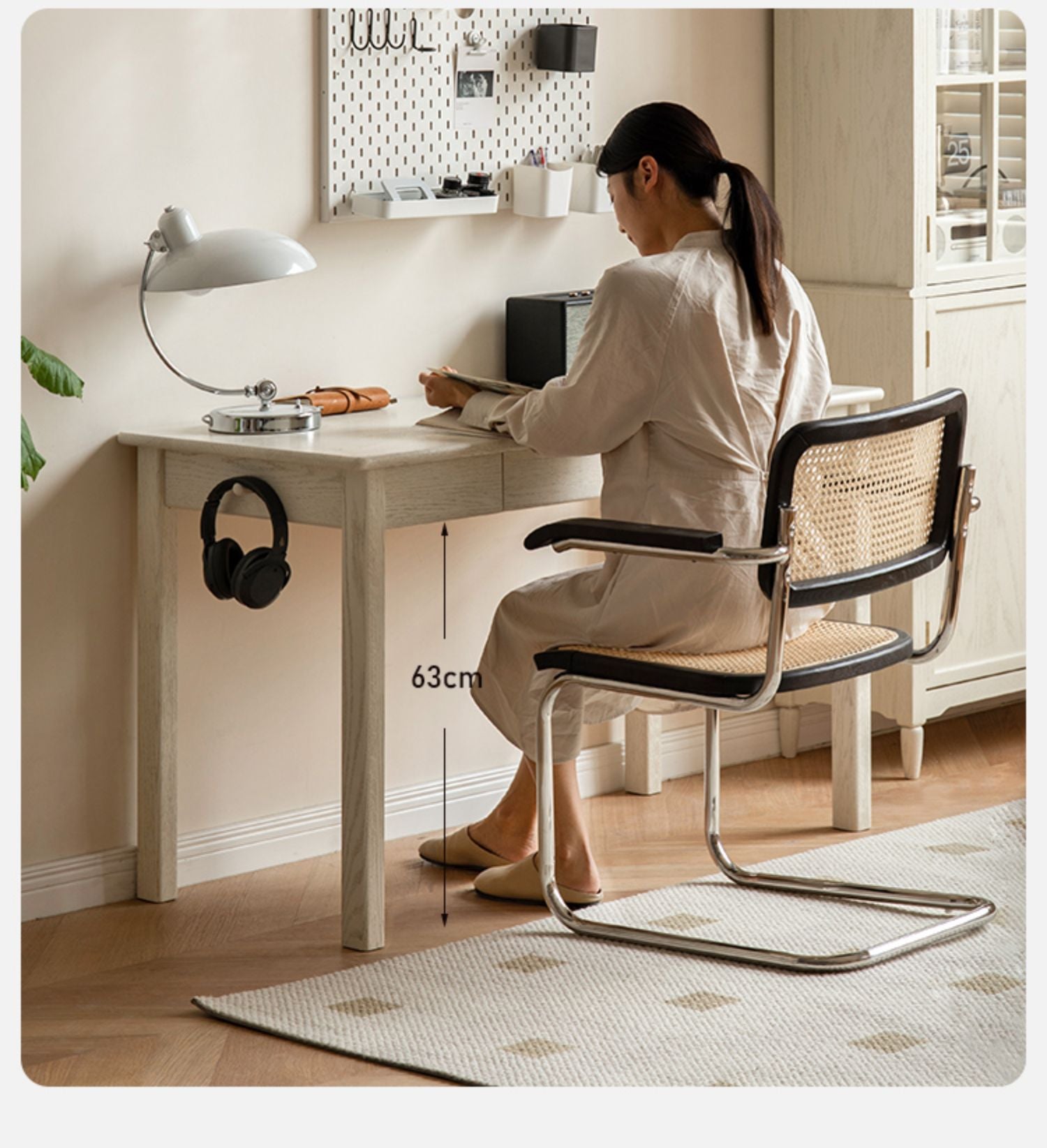 Oak Solid Wood Cream Style Office Desk