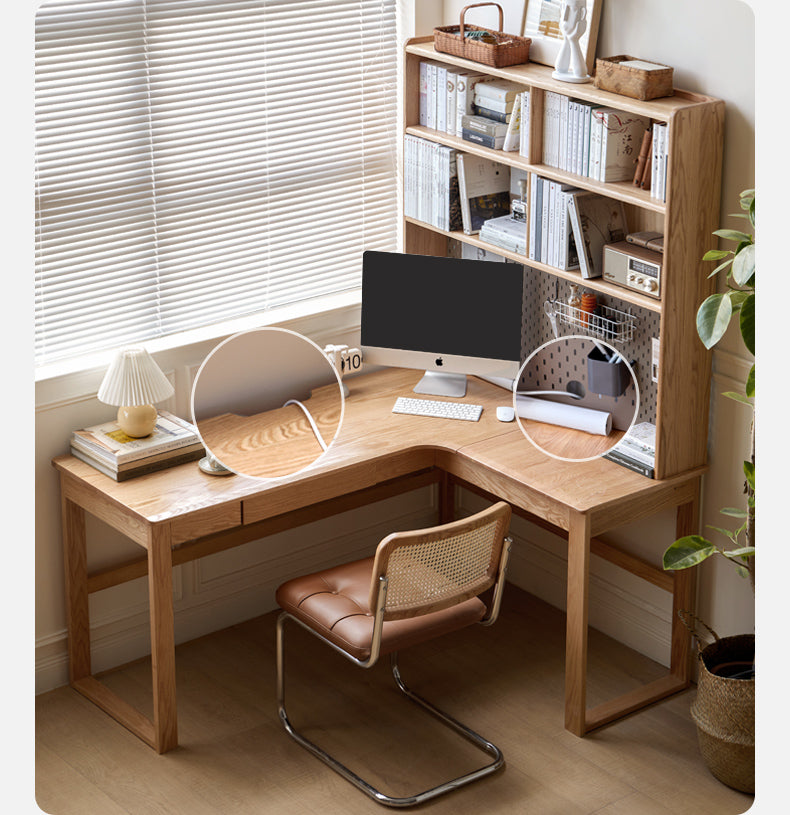 Oak Solid Wood L-shaped Corner Office Desk