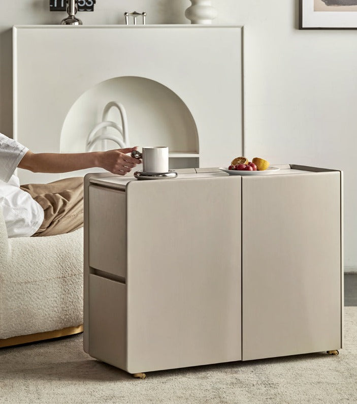 Poplar Solid Wood Side Table With Rock Slab Top