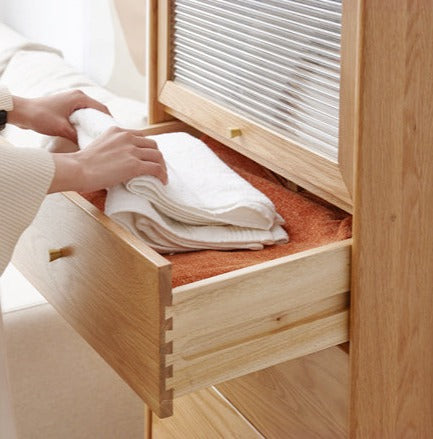 Oak Solid Wood Chest of Drawers Flip Glass Door