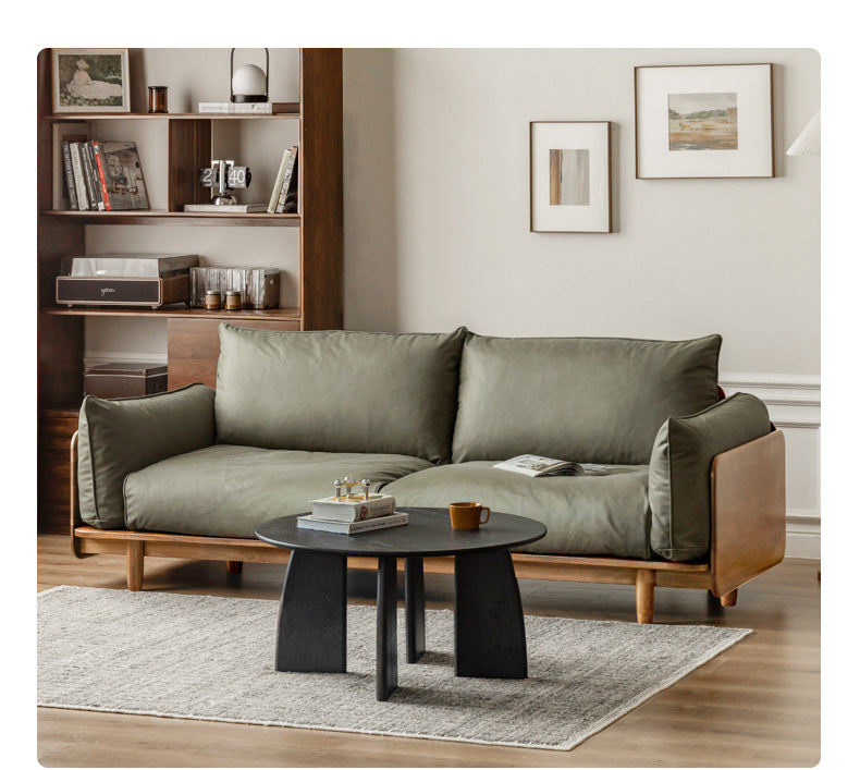 Oak, Ash Solid Wood Sofa Genuine Leather, Fabric.