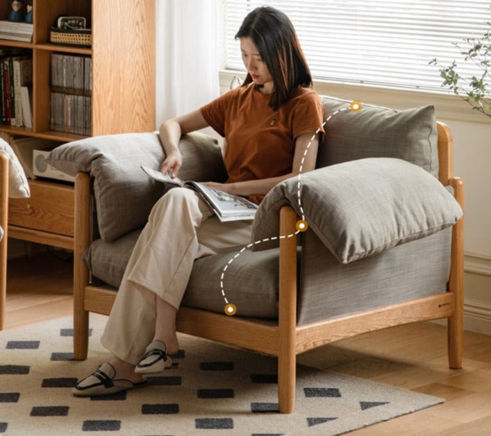 Oak Solid Wood Fabric Sofa.