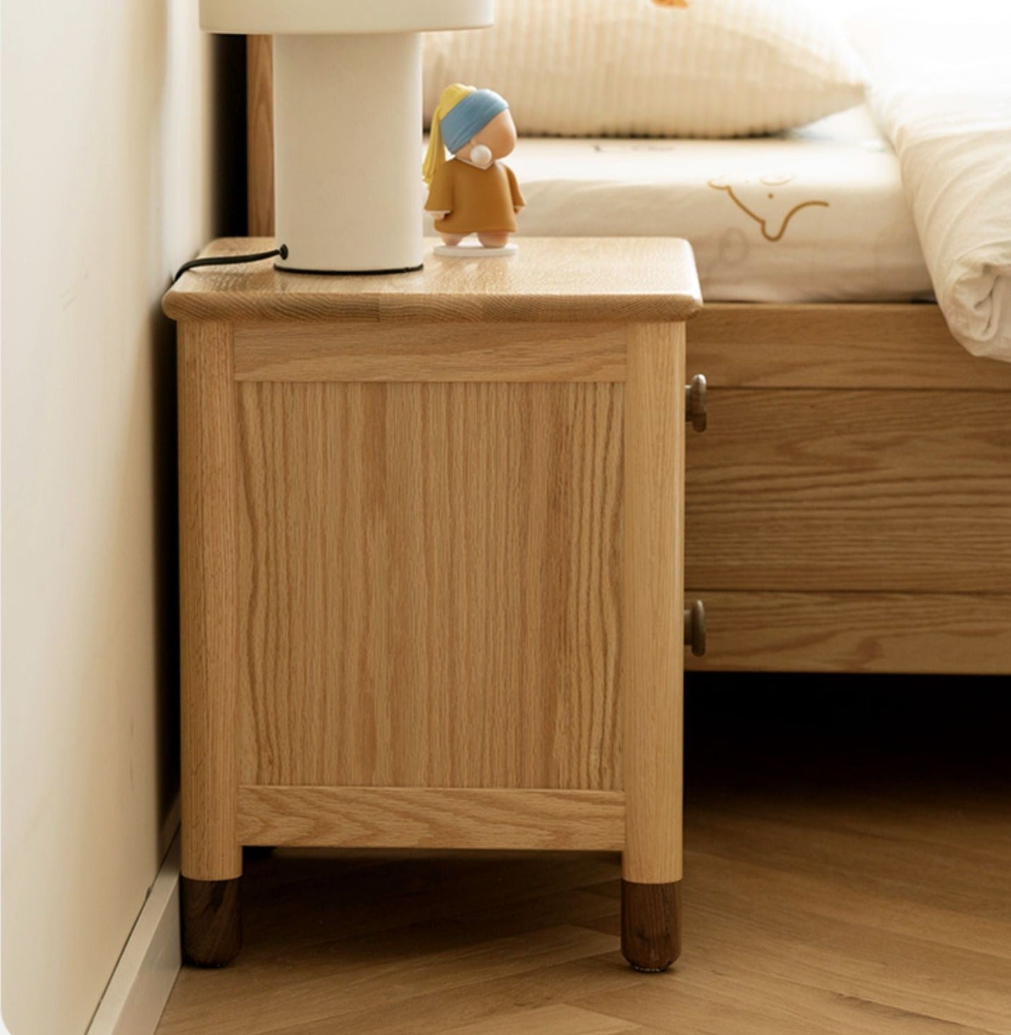 Oak, Beech Solid Wood Two-Drawer Nightstand