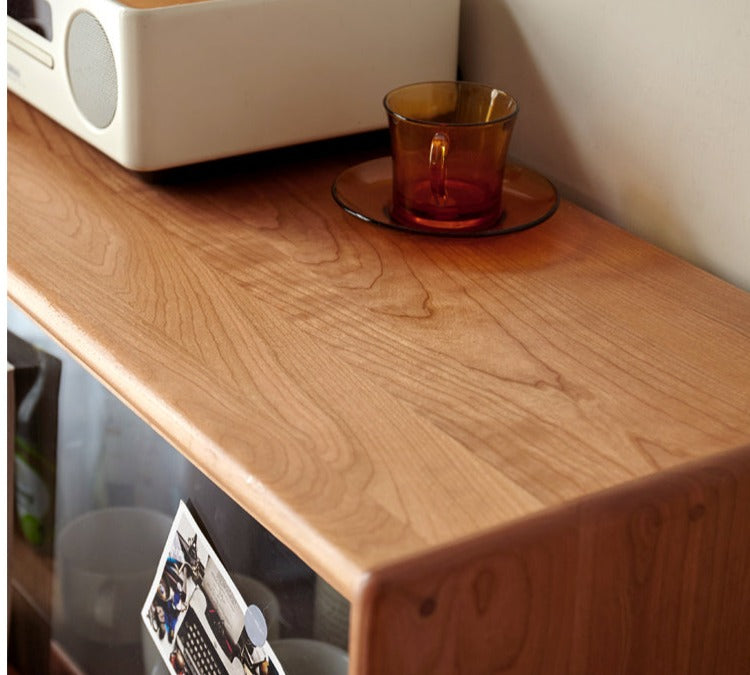 Cherry Wood, Oak, Poplar Solid Wood Side Cabinet Flip Door, LED light.