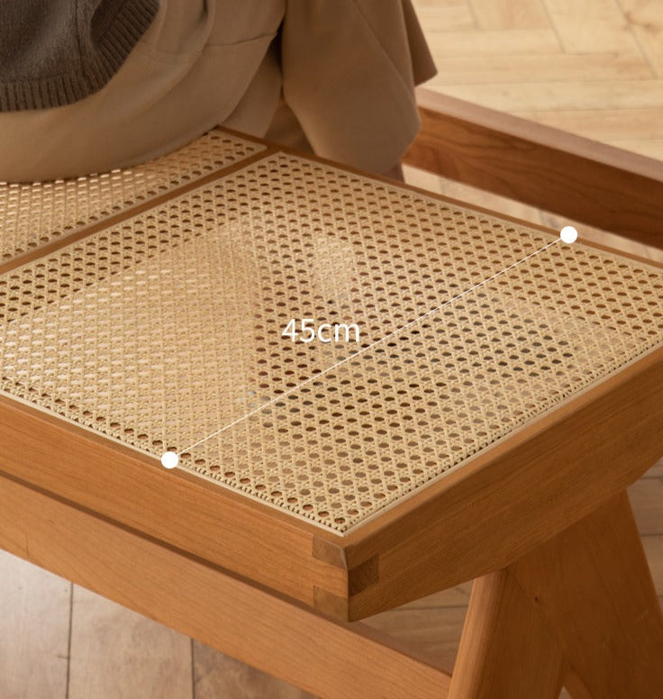 Cherry Solid Wood Rattan Retro Dining Bench