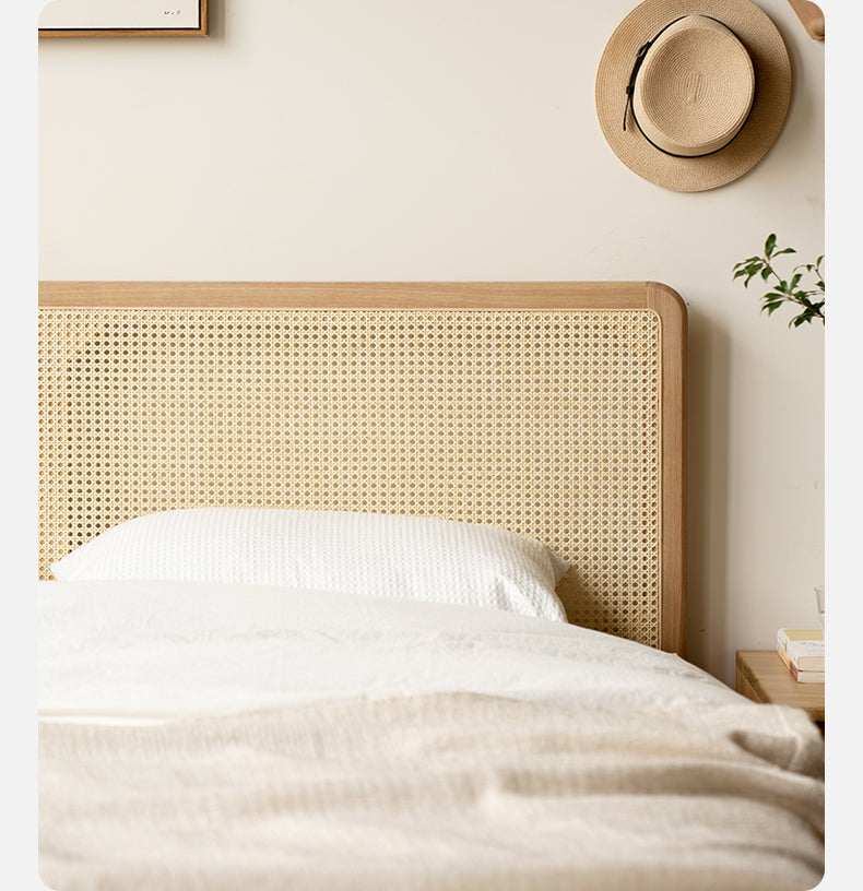 Ash Solid Wood Floor Bed Rattan