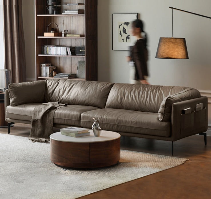 First Layer Cowhide, Organic Leather ,Tech Fabric Italian Style Sofa.