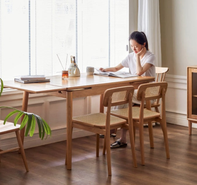 Oak Solid Wood Retractable Large Tabletop Dining Table