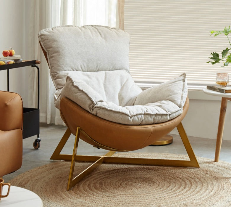 Leather Technology Cloth Lounge Eggshell Armchair