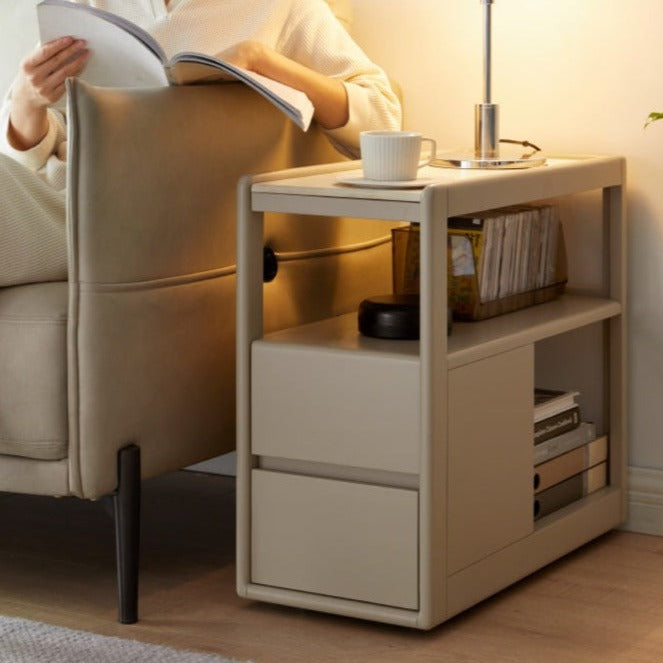 Poplar Solid Wood Side Table With Rock Slab Top