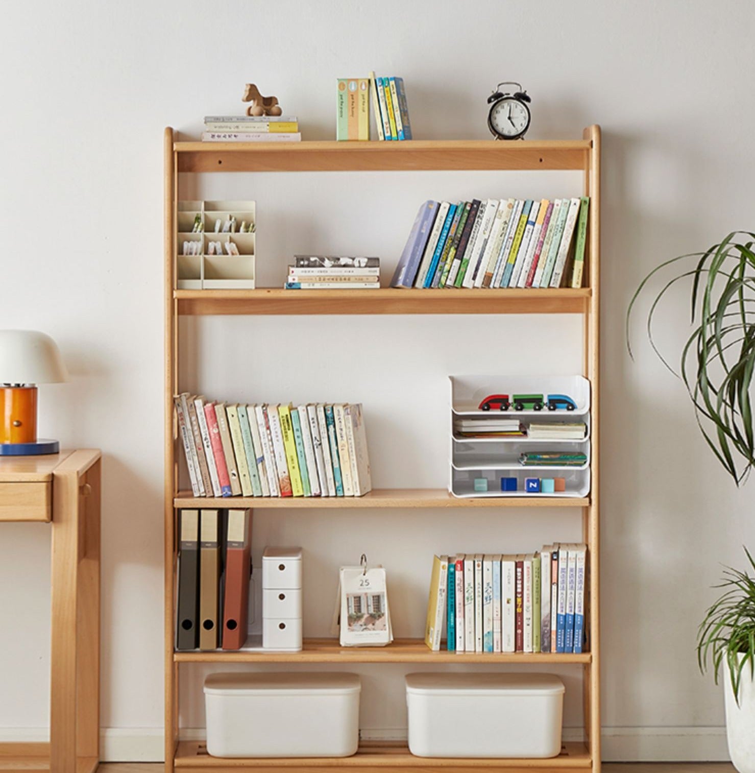 Beech, Oak Solid Wood Floor-To-Ceiling Bookshelf, Toy Storage