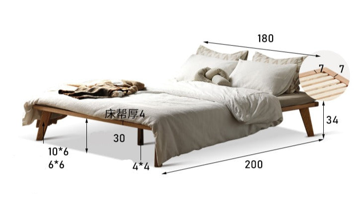 Oak solid wood platform bed, headboard-free bed