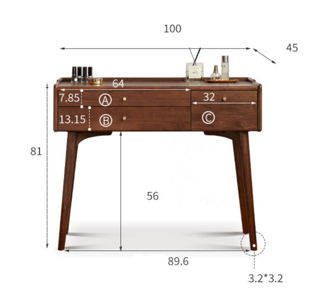 Black Walnut, Ash Solid Wood Dressing Table.