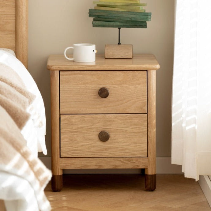 Oak Solid Wood Two-Drawer Nightstand