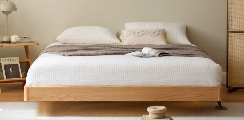 Oak solid wood Suspended platform bed, headboard-free bed with light