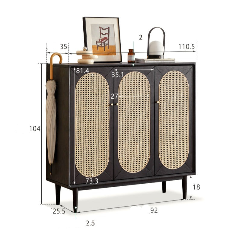 Oak Solid Wood Black Rattan Shoe Cabinet