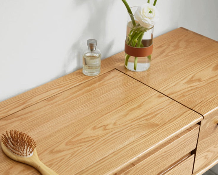 Oak Solid Wood, Solid RubberWood Vanity Table Mirror LED Touch Light.