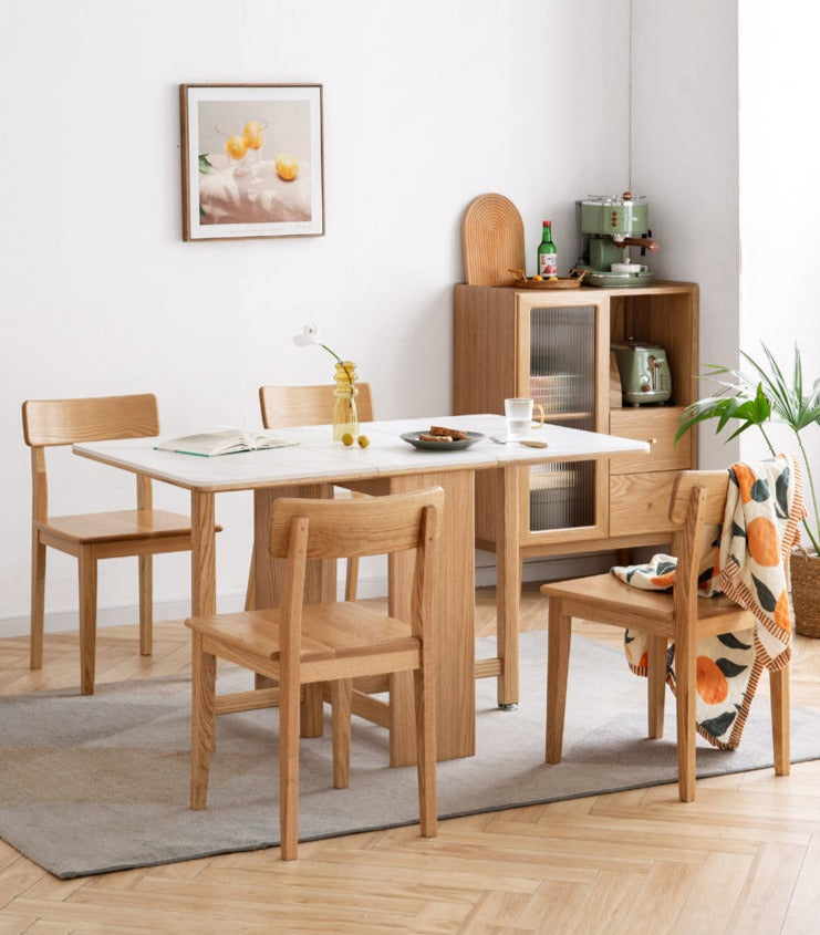 Oak Solid Wood Foldable Dining Table With Rock Slab Surface