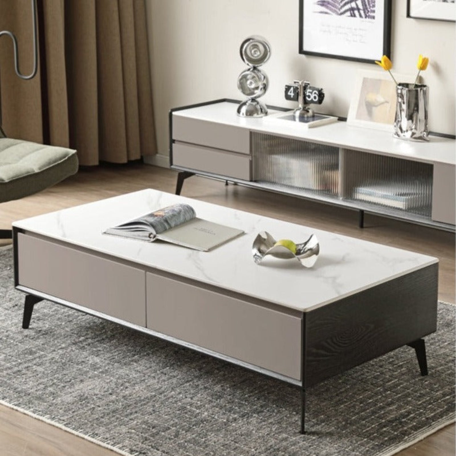 Oak Solid Wood Coffee Table Rock Slab