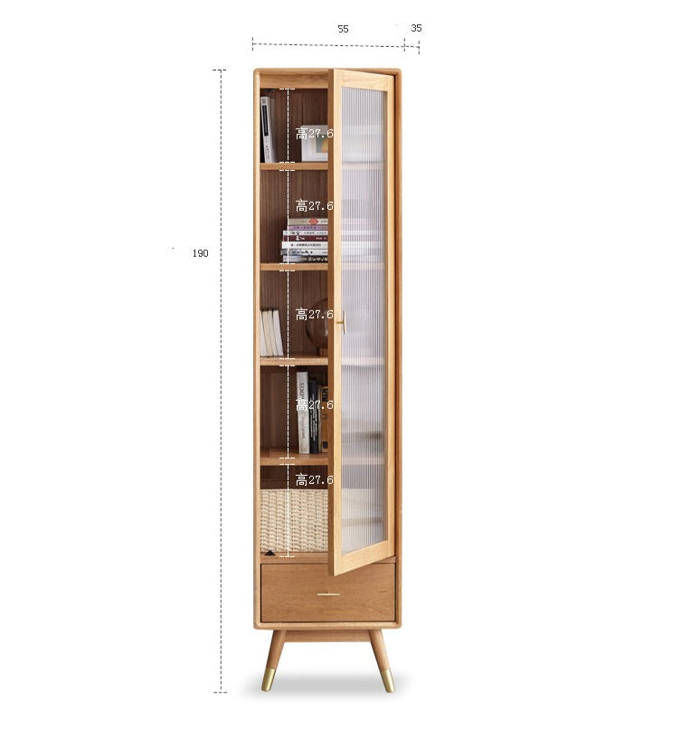 Oak Solid Wood Narrow Bookcase With Doors
