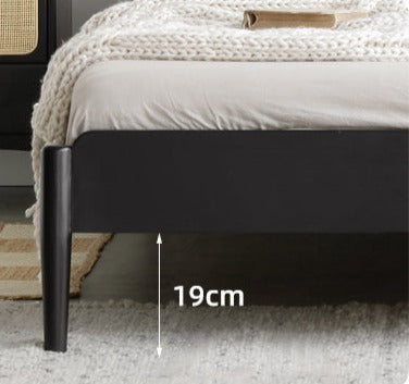 Oak rattan solid wood black bed