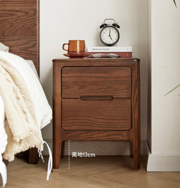 Oak Solid Wood Two-Drawer Nightstand.