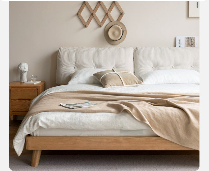 Oak Solid Wood Cream Style Soft Bed