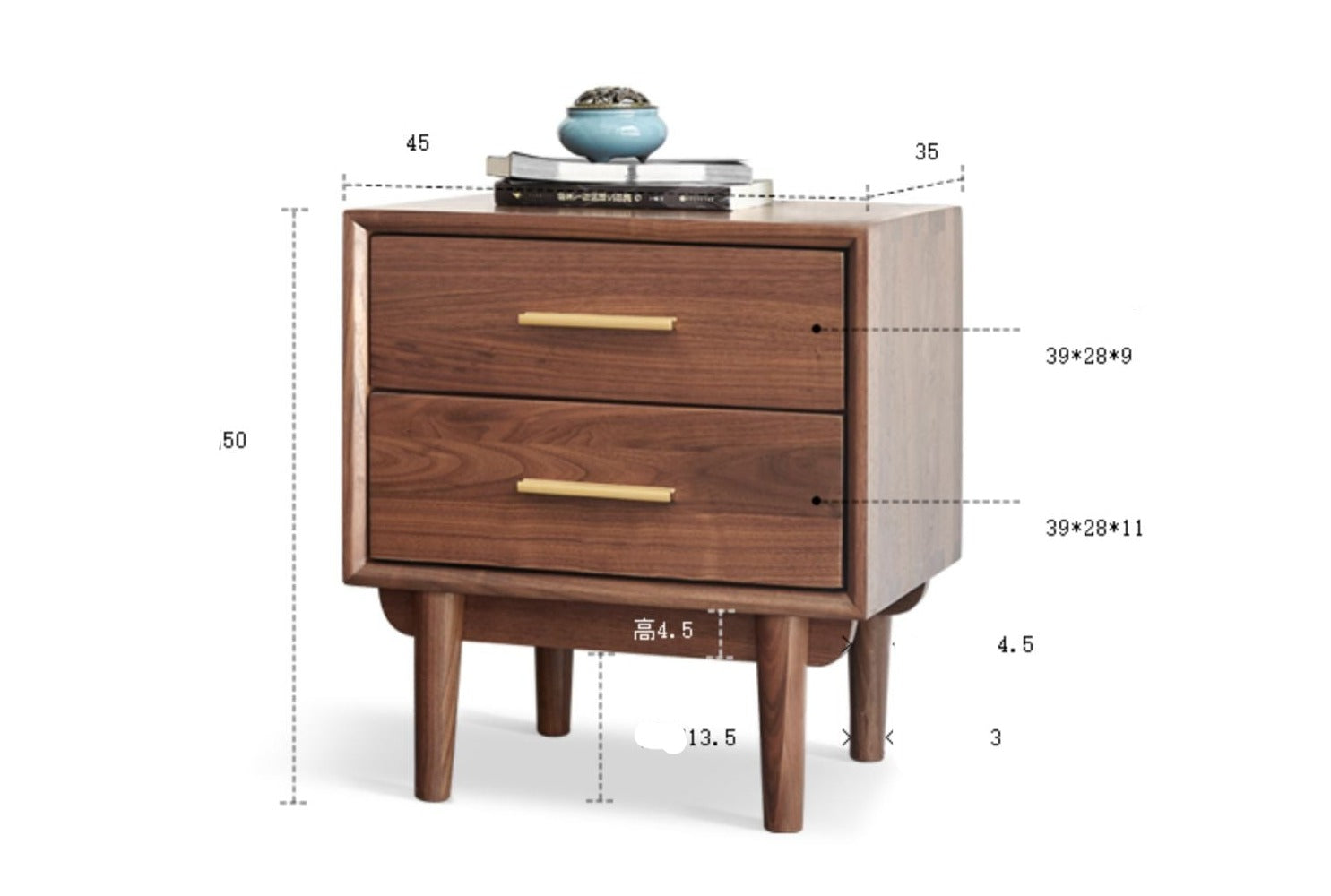 Black Walnut Solid Wood Nightstand.