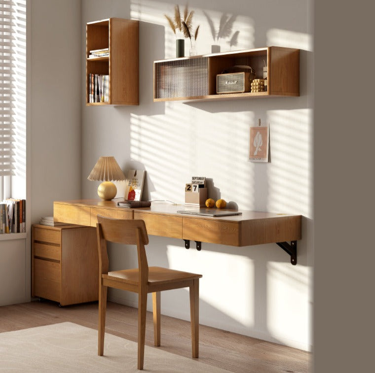 Oak Solid Wood Desk Cabinet with Drawers