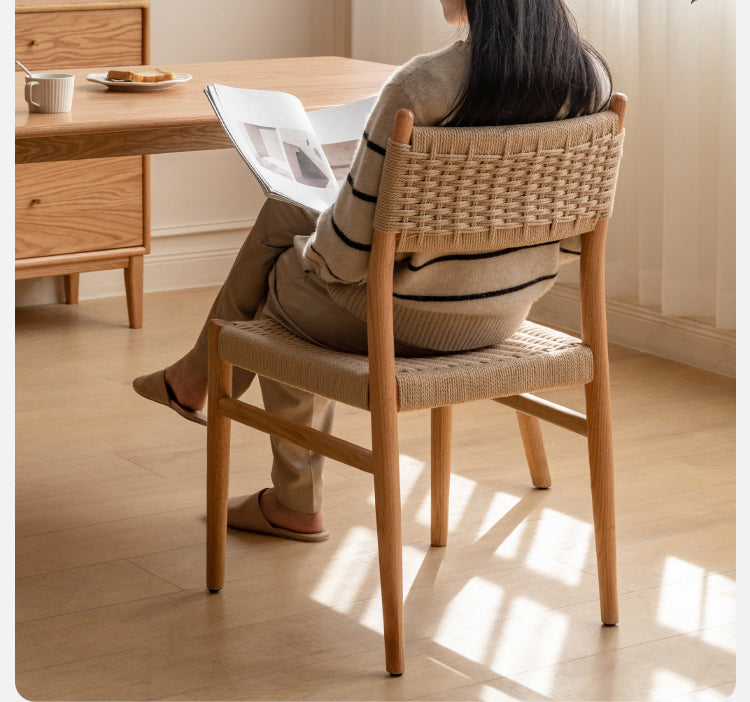 Oak, Cherry Solid Wood Rope Dining Chair