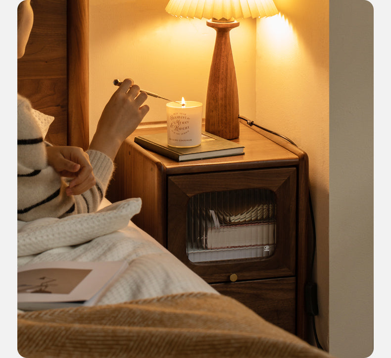 Black Walnut, Calpa Solid Wood Ultra-Narrow Nightstand.