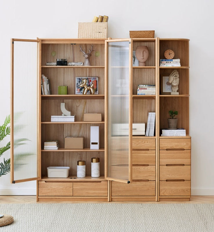 Oak Solid Wood Bookcase Free Combination Floor-to-ceiling Bookshelf