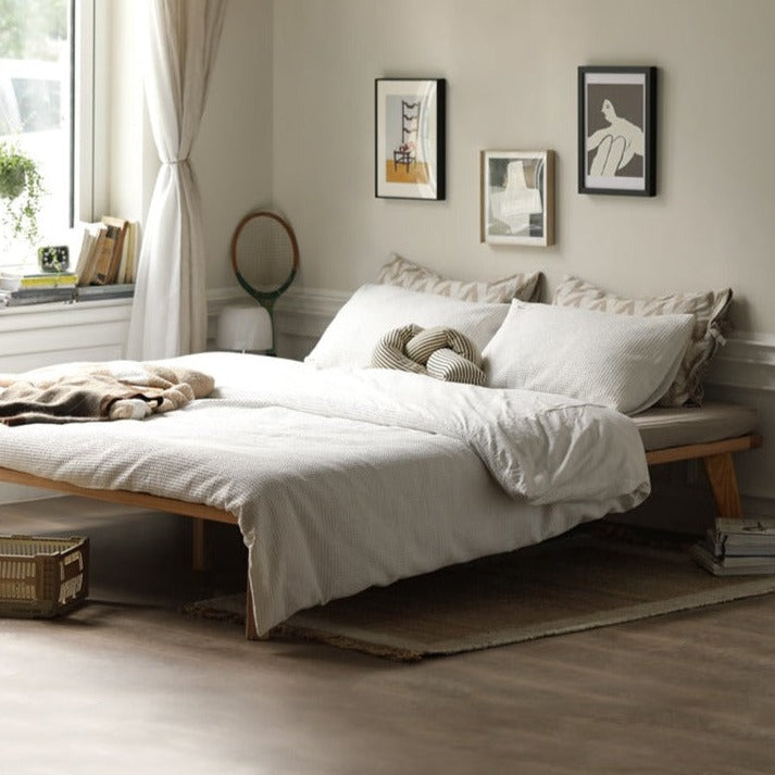 Oak solid wood platform bed, headboard-free bed