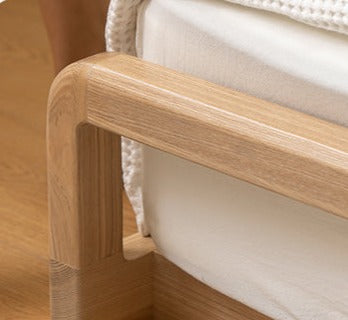 Ash Solid Wood Floor Bed Rattan