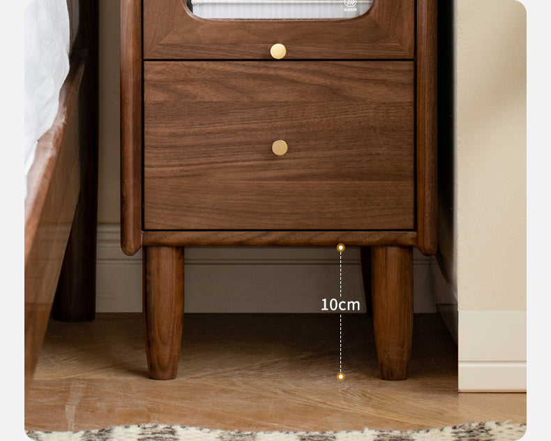 Black Walnut, Calpa Solid Wood Ultra-Narrow Nightstand.