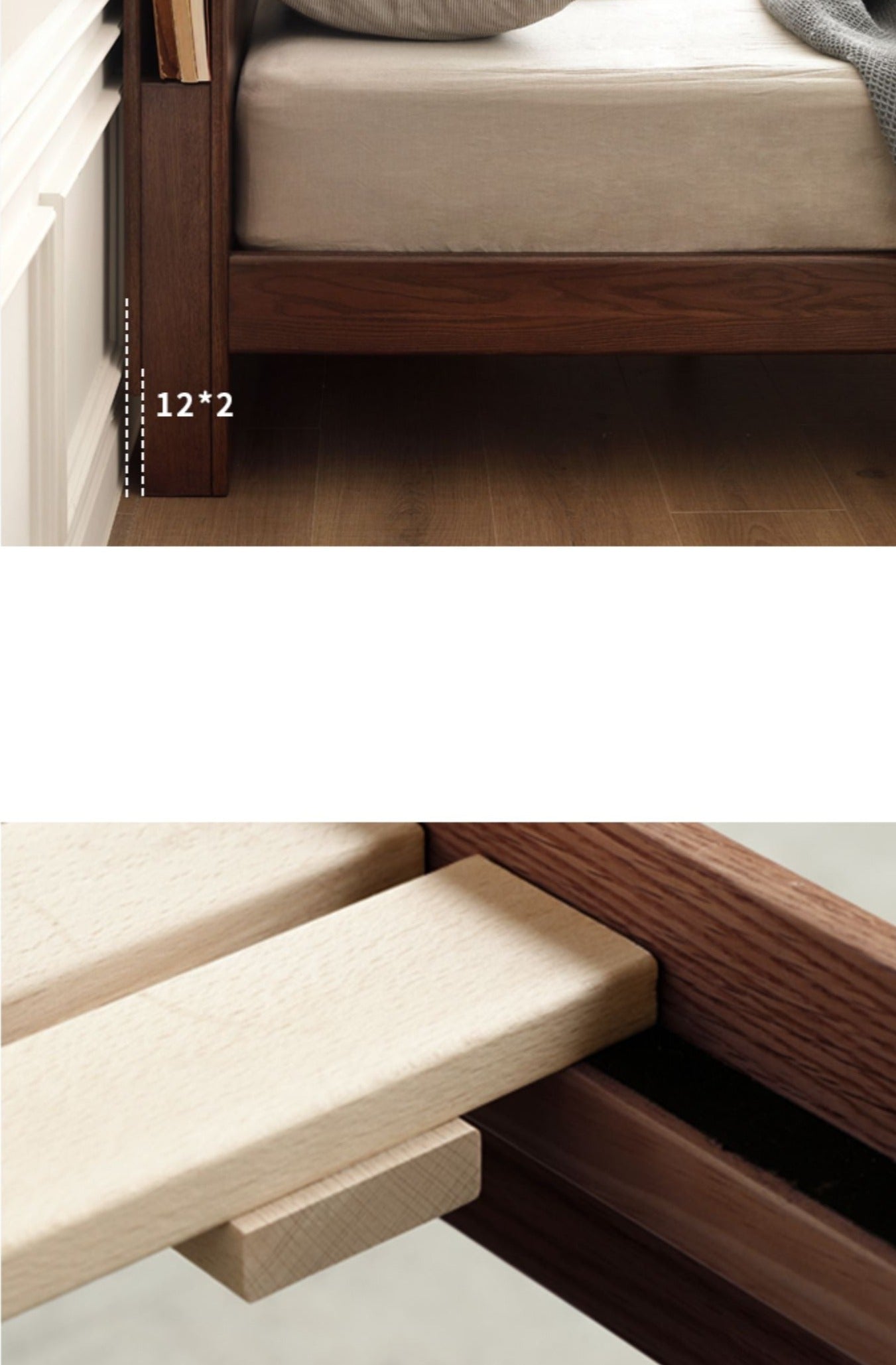 Oak solid wood bed with light walnut-color