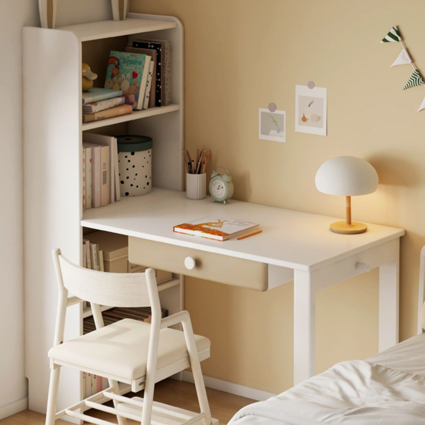 Beech Solid Wood Desk Bookcase Combination