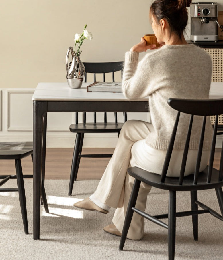 Oak Solid Wood, Solid RubberWood Dining Table Rock Slab Surface