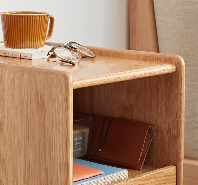 Oak Solid Wood, Solid Rubberwood Ultra-Narrow Nightstand.