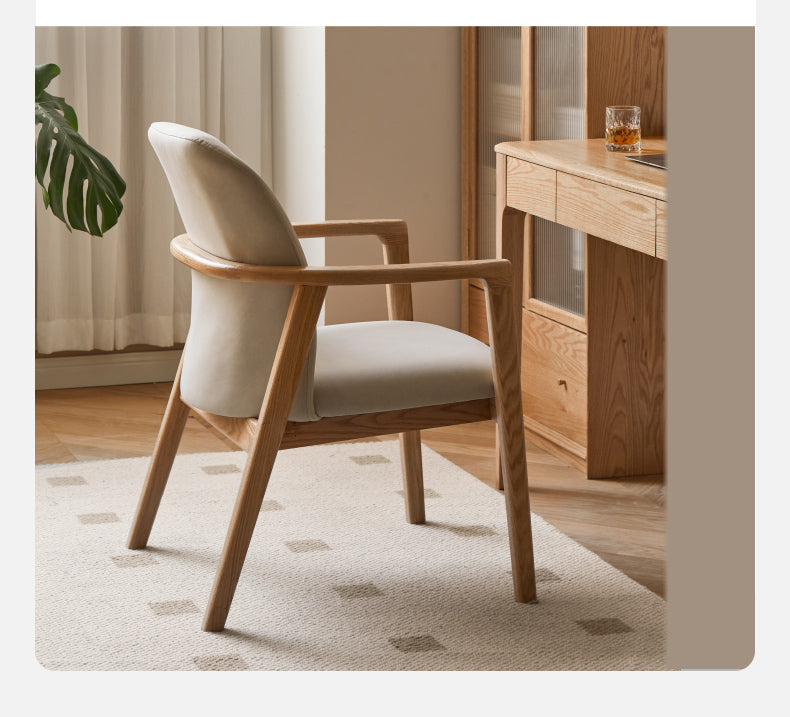 Ash, Oak Solid Wood Organic Leather Technology Cloth Chair