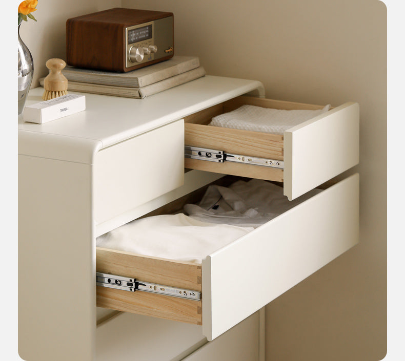 Solid Rubberwood Solid Wood Milky Cream Style Chest of Drawers