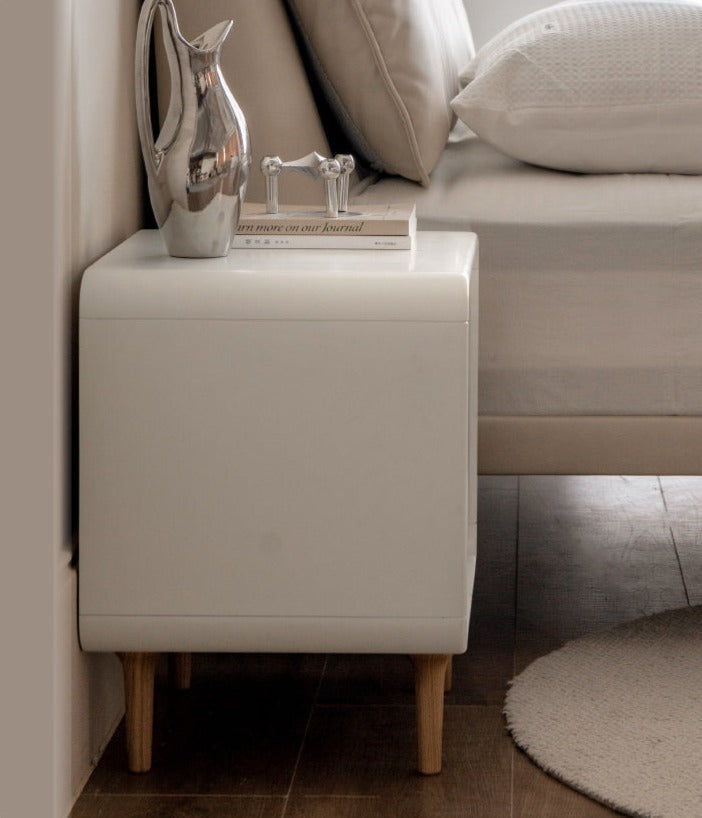 Solid Rubberwood Creamy Candy Style Nightstand.