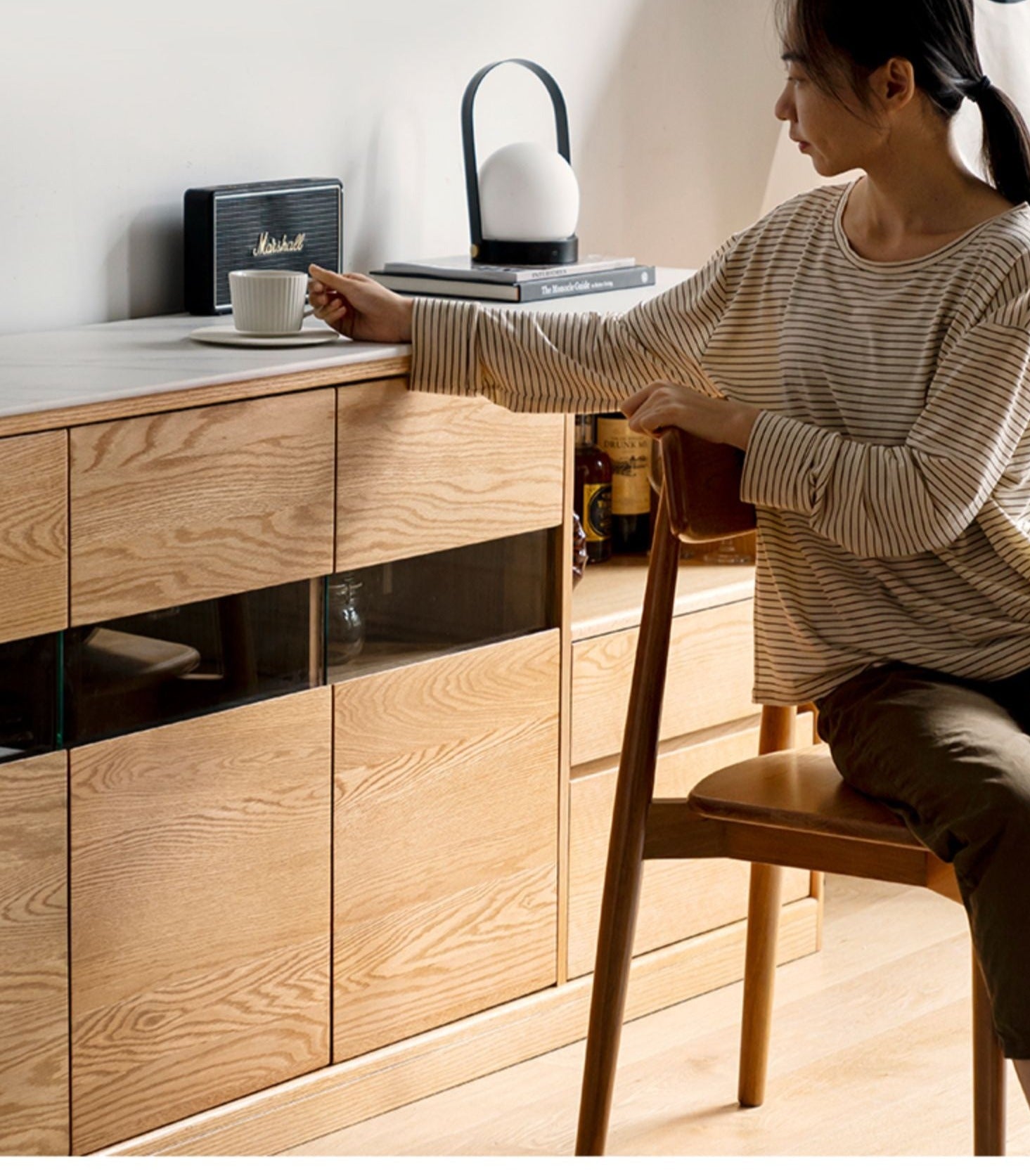 Oak, Ash Solid Wood Nordic Sideboard Slate Top