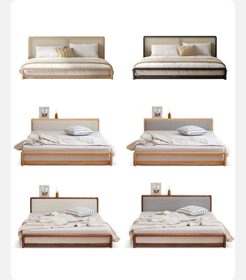 Ash Solid Wood Floor Bed Rattan
